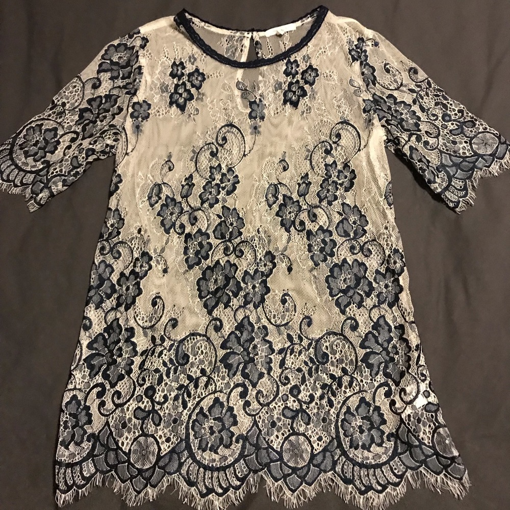 Navy and White Lace Shirt